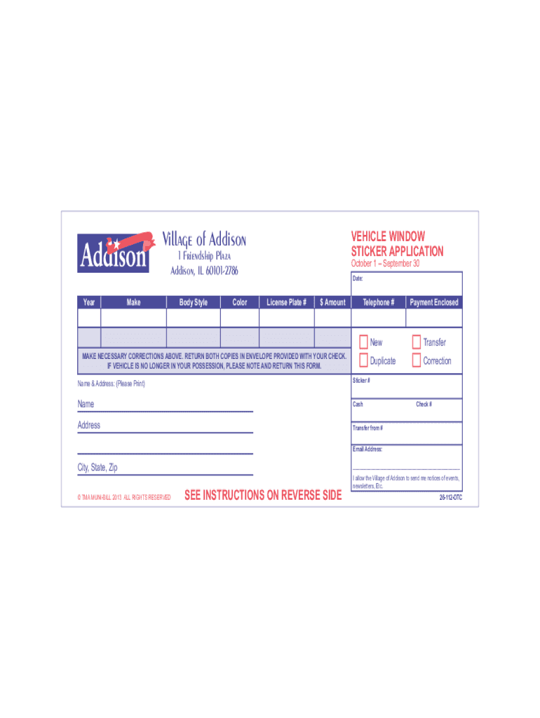 Fillable Online Get Addison Vehicle Sticker Online Form Fax Email Print pdfFiller