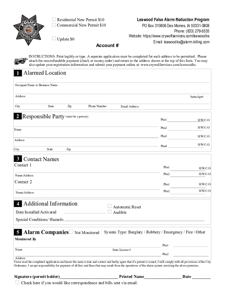 Fillable Online LeawoodAlarmRegistrationForm. Fax Email Print