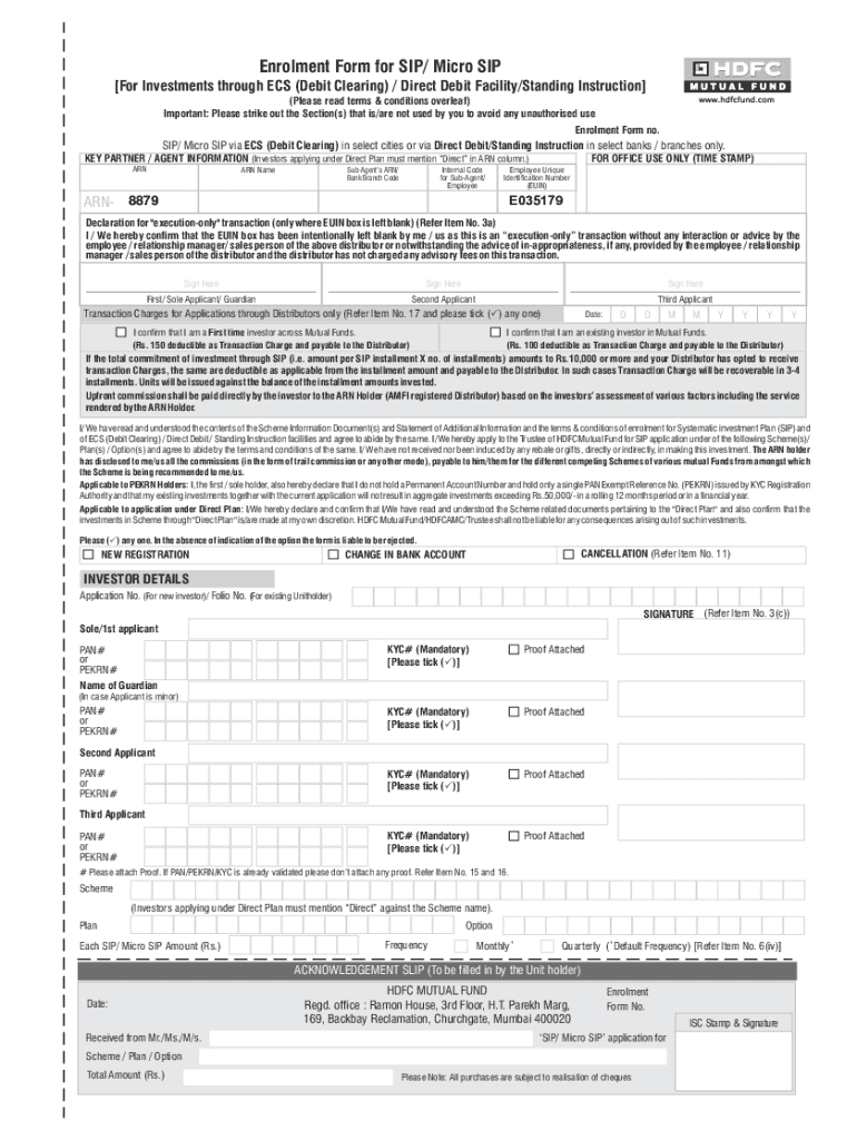 Fillable Online SYSTEMATIC INVESTMENT APPLICATION FORM AMC Fax