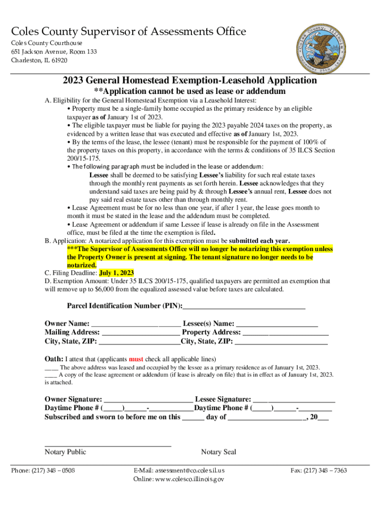 Fillable Online Coles County, Illinois Tax Assessors' Office Fax Email Print pdfFiller