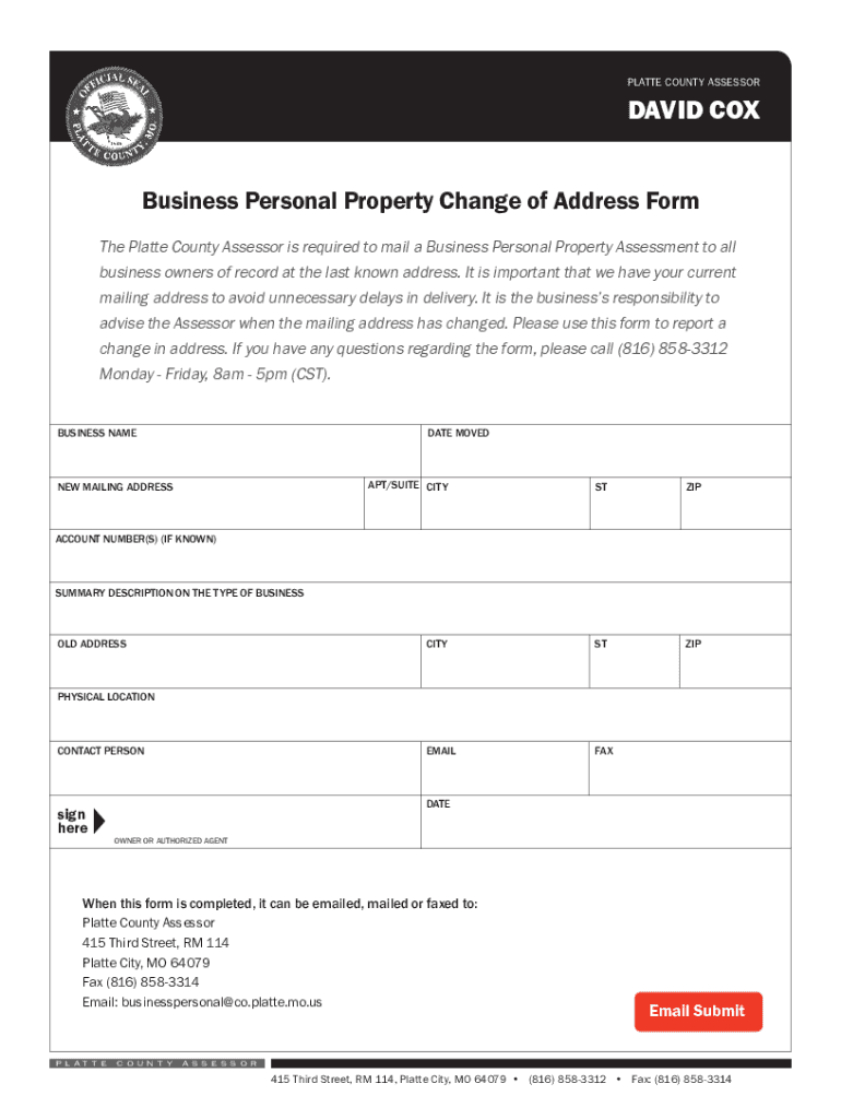 Fillable Online Get the free PLATTE COUNTY ASSESSOR DAVID COX Fax