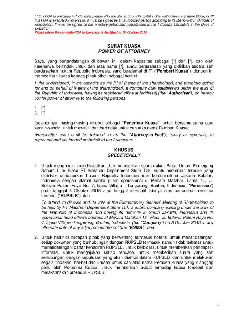 Fillable Online Singapore Power of Attorney executed overseas in a