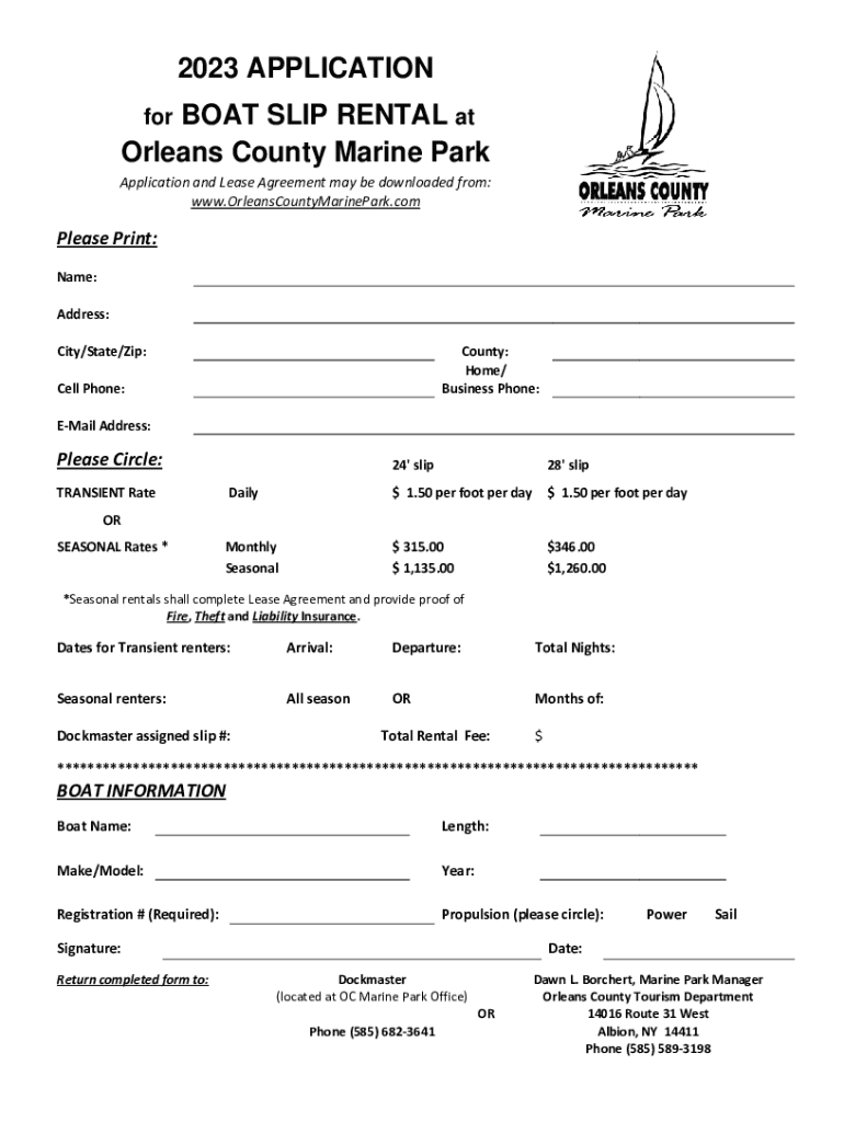 Fillable Online Orleans County Marine Park 2023 Lease Agreement Fax