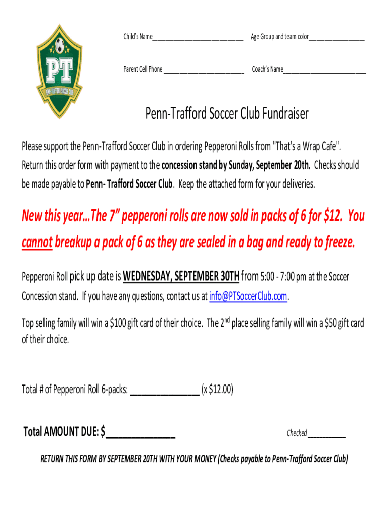 Fillable Online That's a Wrap Caf Pepperoni Roll Fundraiser