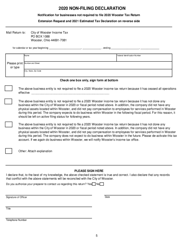 Fillable Online 2020 CITY OF WOOSTER BUSINESS TAX Fax Email