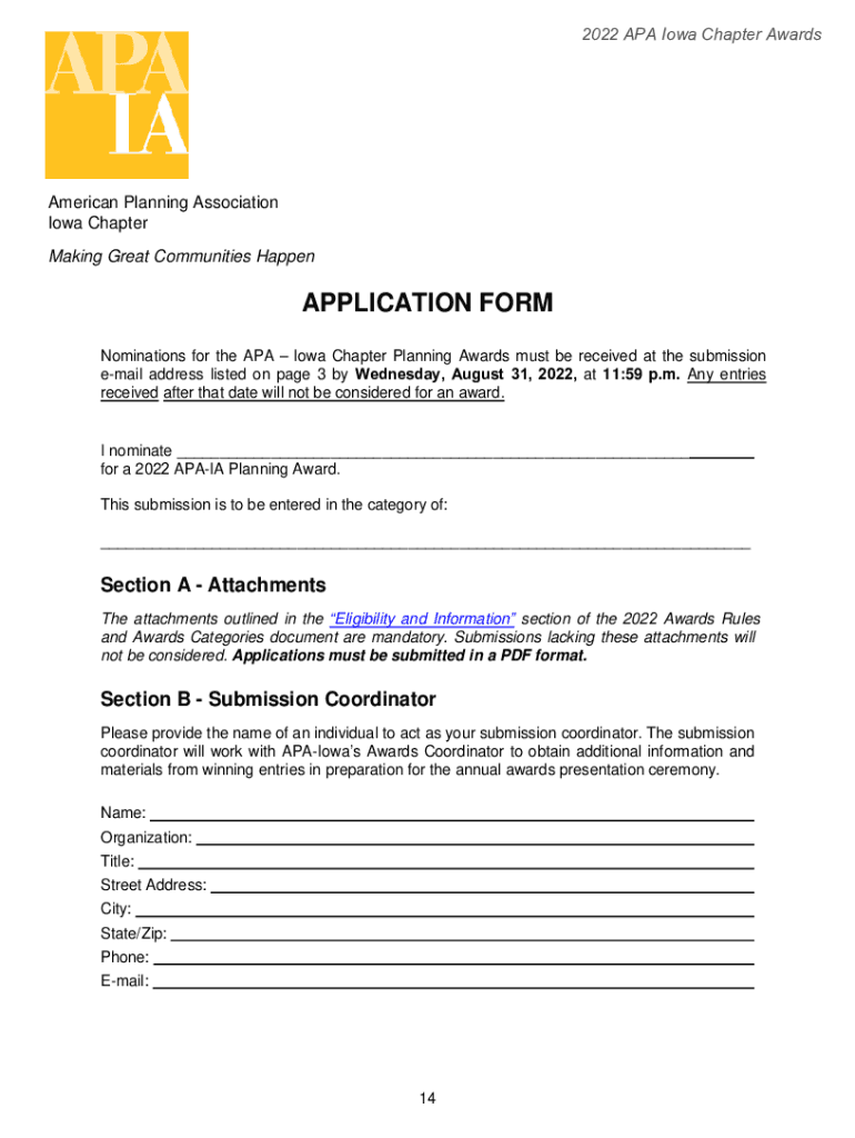 Fillable Online APA Iowa Chapter American Planning Association Fax