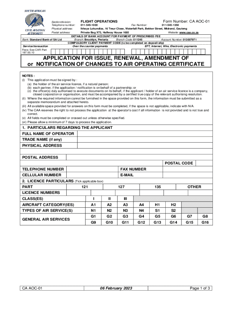 Fillable Online South African Civil Aviation Authority Government