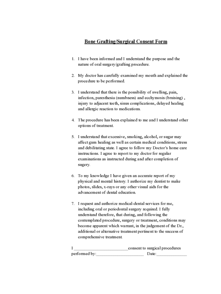 Fillable Online Bone Grafting/Surgical Consent Form Fax Email Print