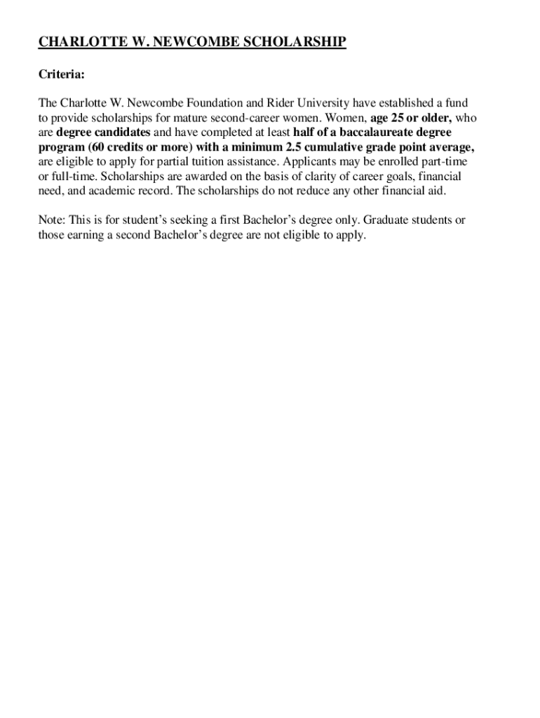 Fillable Online Scholarships at Rider University in the USA Fax Email