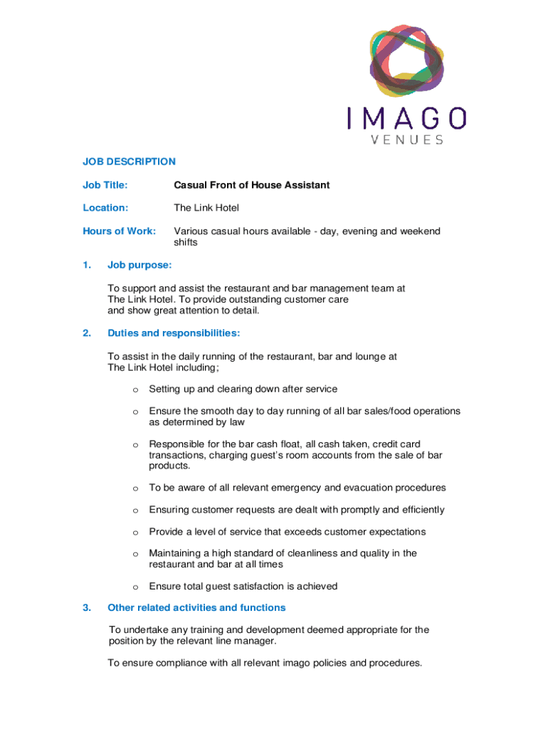 Fillable Online Restaurant Job Description Templates Fax Email Print pdfFiller