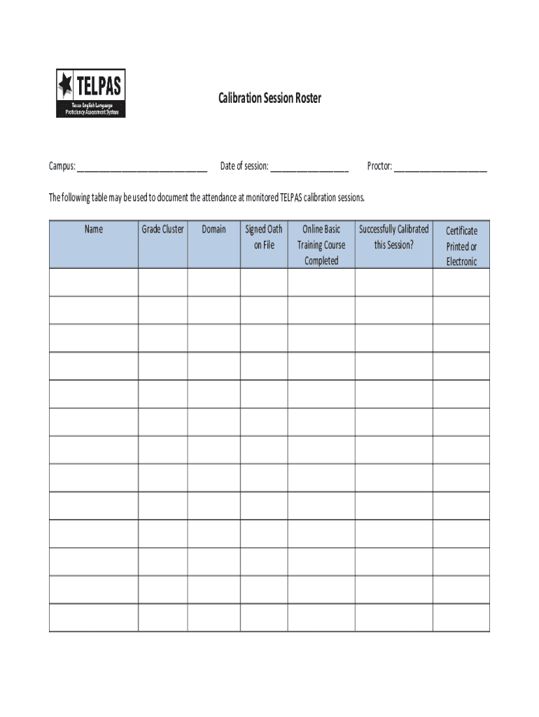Fillable Online assessment dallasisd telpas calibration session roster
