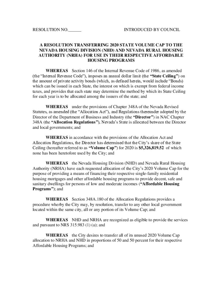 Fillable Online State of Nevada makes historic allocation of taxexempt