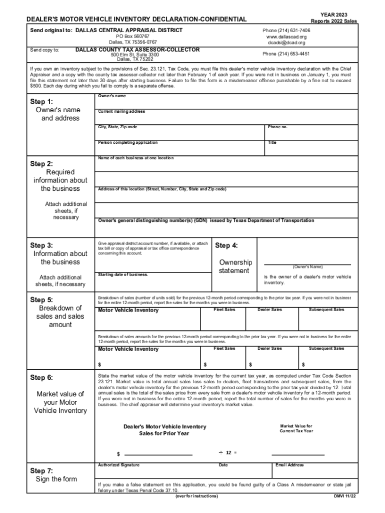 Fillable Online DEALER'S MOTOR VEHICLE INVENTORY TAX Fax Email