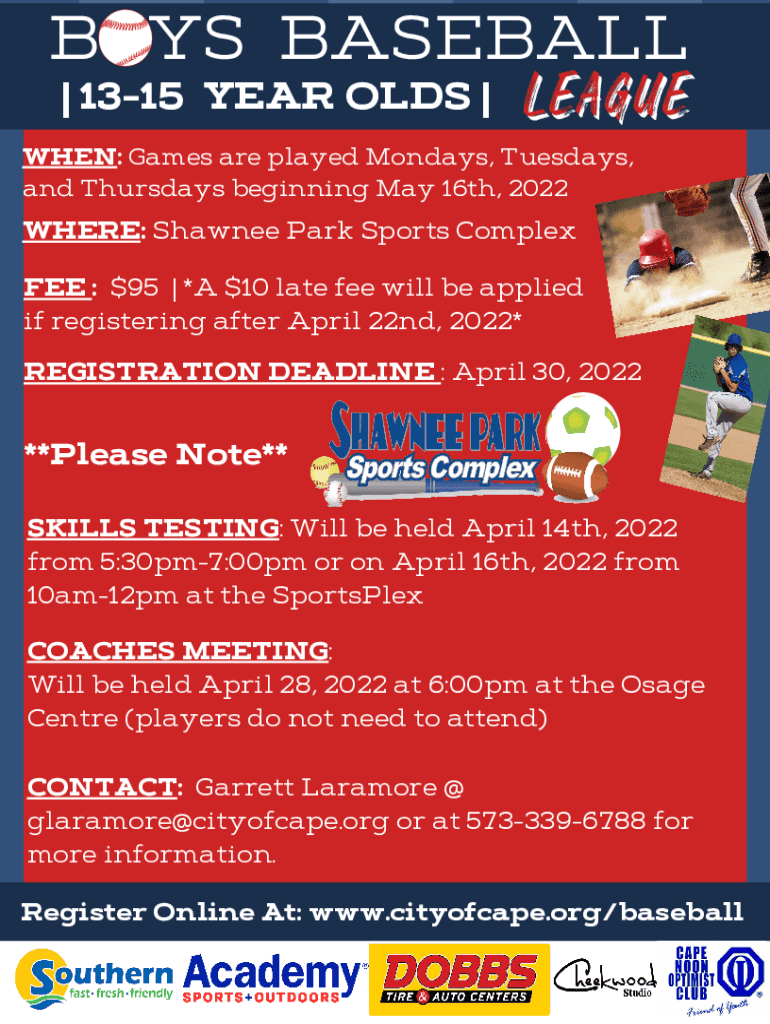 Fillable Online Shawnee Park Sports Complex City of Cape Girardeau