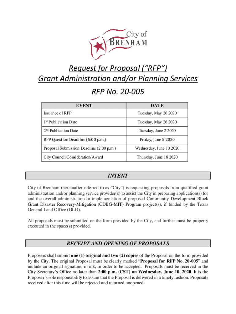 Fillable Online Request for Proposal (RFP) Grant Administration and/or