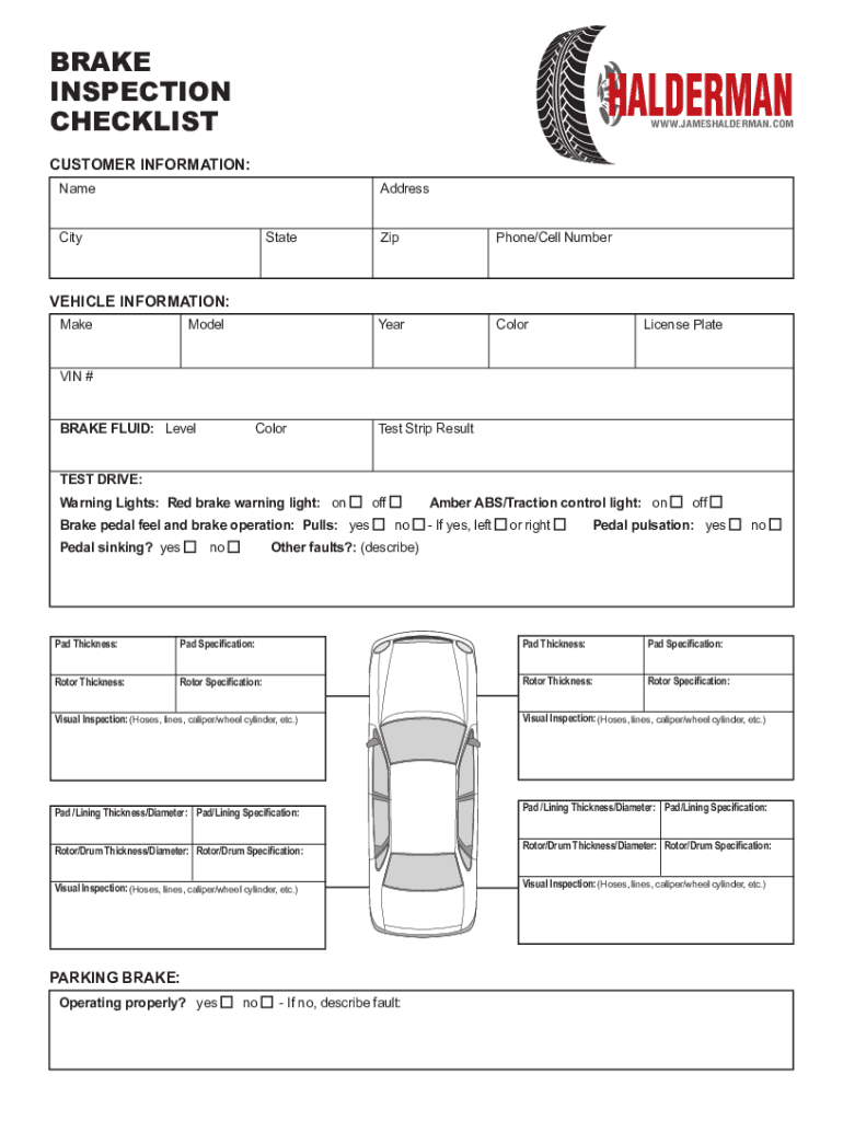 Fillable Online BRAKE INSPECTION CHECKLIST Fax Email Print - pdfFiller