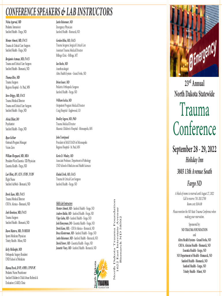 Fillable Online Trauma Conference The North Dakota Trauma Foundation