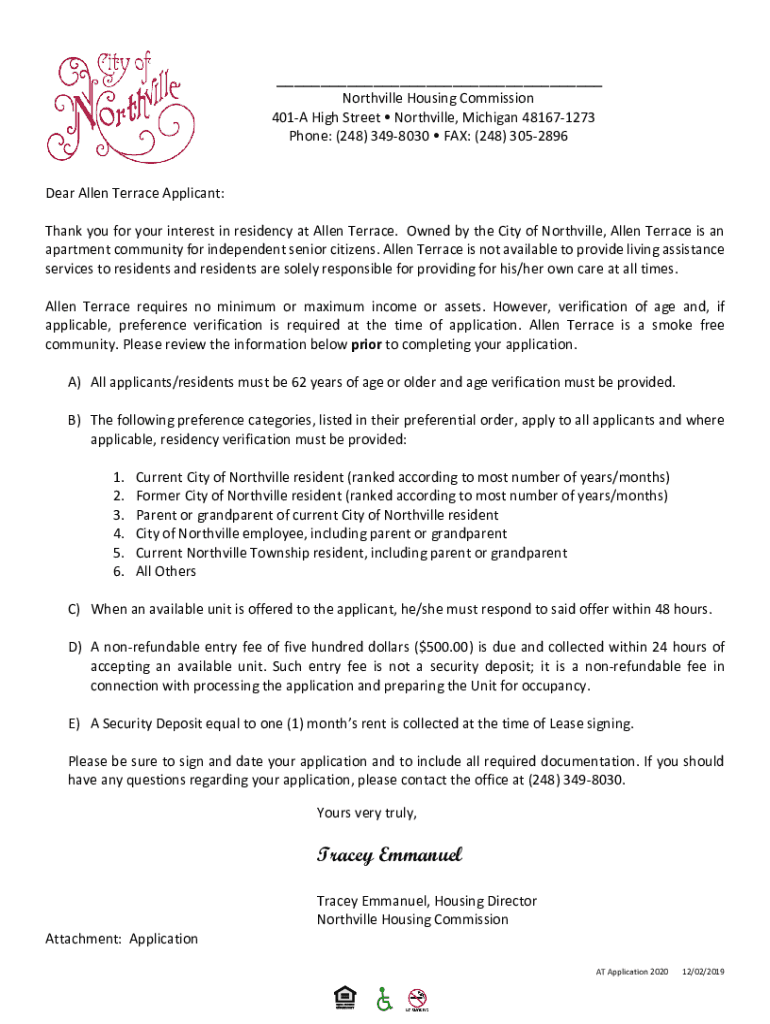 Fillable Online Northville Housing Commission 401A High Street... Fax