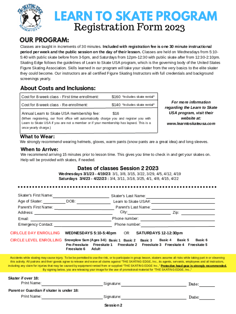 Fillable Online LEARN TO SKATE PROGRAM Registration Form 2023 Fax