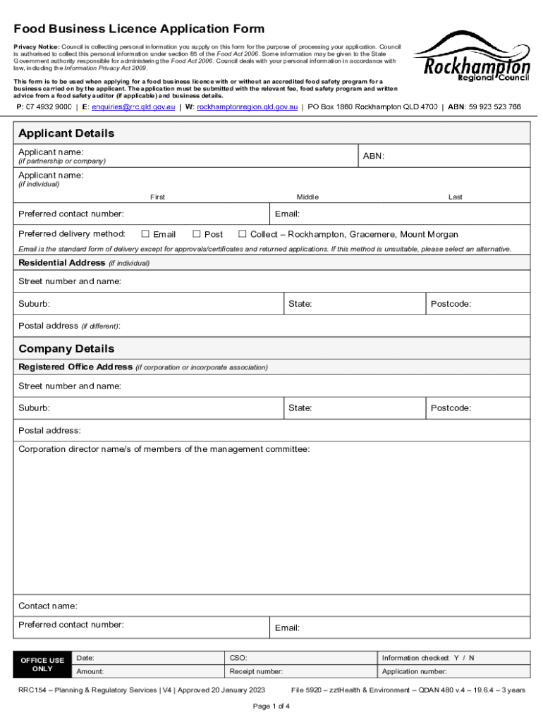Fillable Online Food Business Licence Application Form Fax Email Print