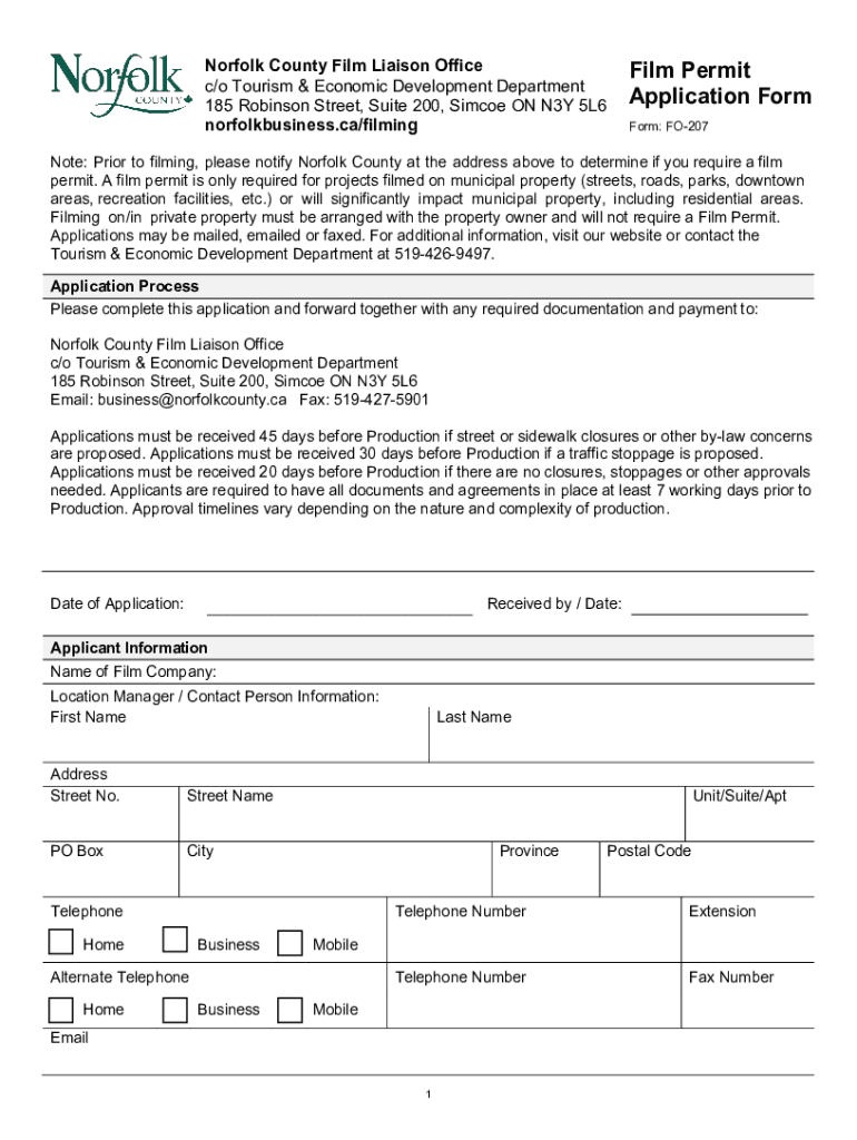 Fillable Online Film Permit Application Form Fax Email Print pdfFiller