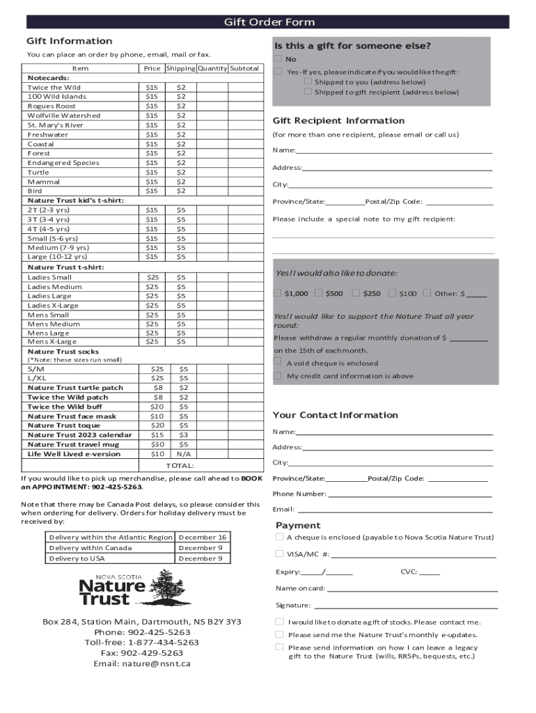 Fillable Online Gift Order Form Fax Email Print pdfFiller