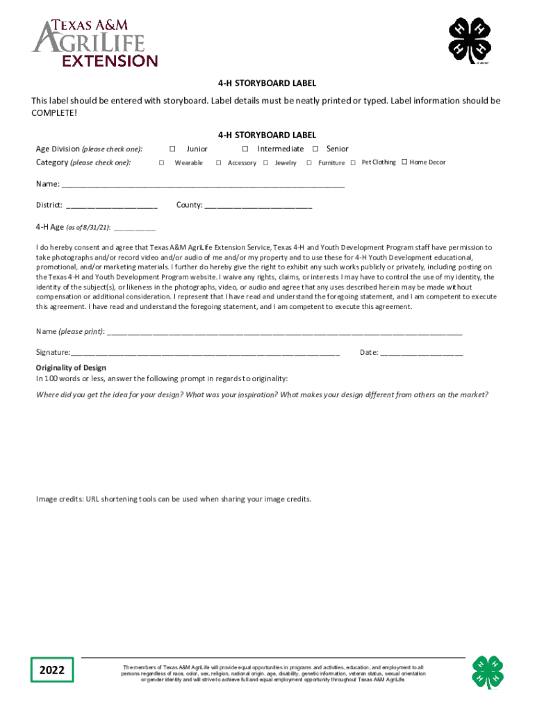 Fillable Online texas4h tamu Palo Pinto County 4H Fashion Storyboard
