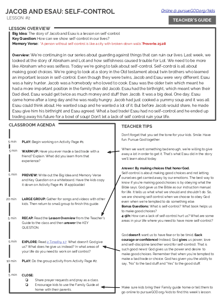 Fillable Online JACOB AND ESAU SELFCONTROL Fax Email Print pdfFiller