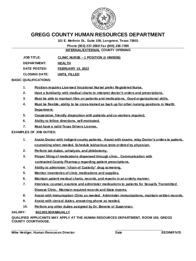 Job Posting for Tax Office Deputy at Gregg County Doc Template pdfFiller