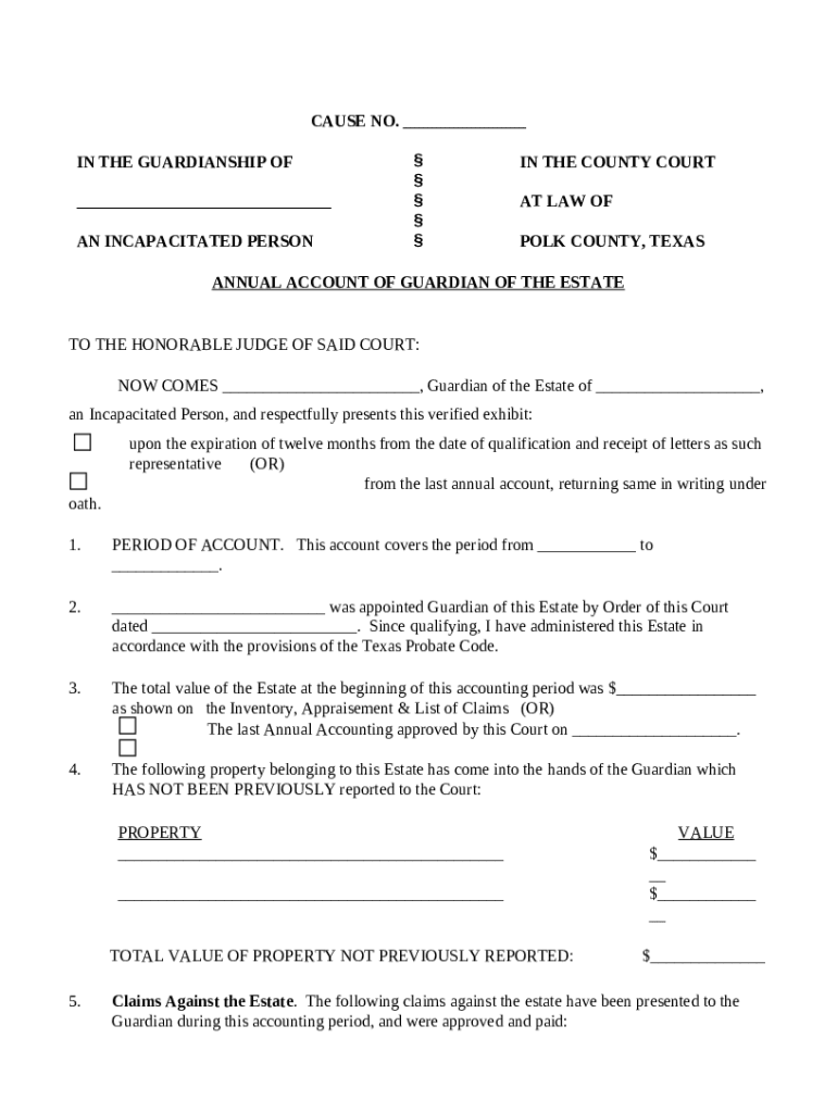 annual account of guardian of the estate Polk County, Texas Doc