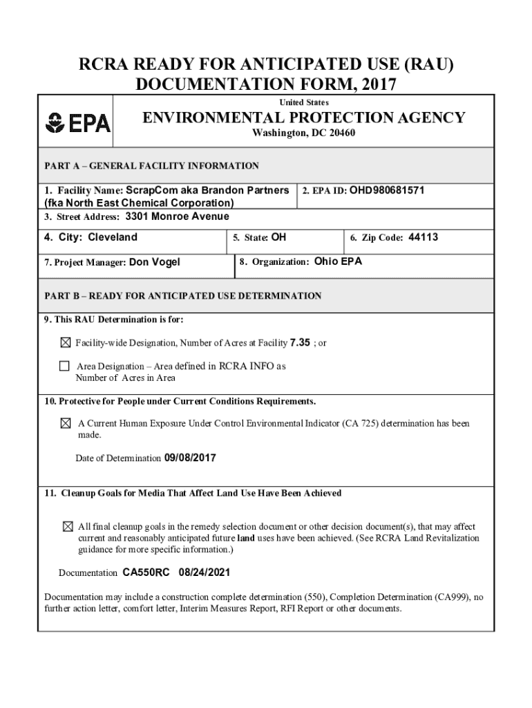 Fillable Online epa ohio RCRA Voluntary Corrective Action Agreement