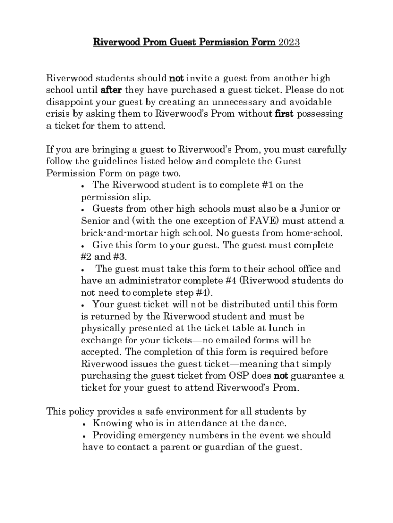 Fillable Online Riverwood Dance Guest Permission Form Fax Email Print