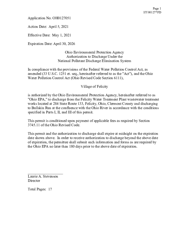 Fillable Online wwwapp epa ohio "Ohio EPA," to discharge from the