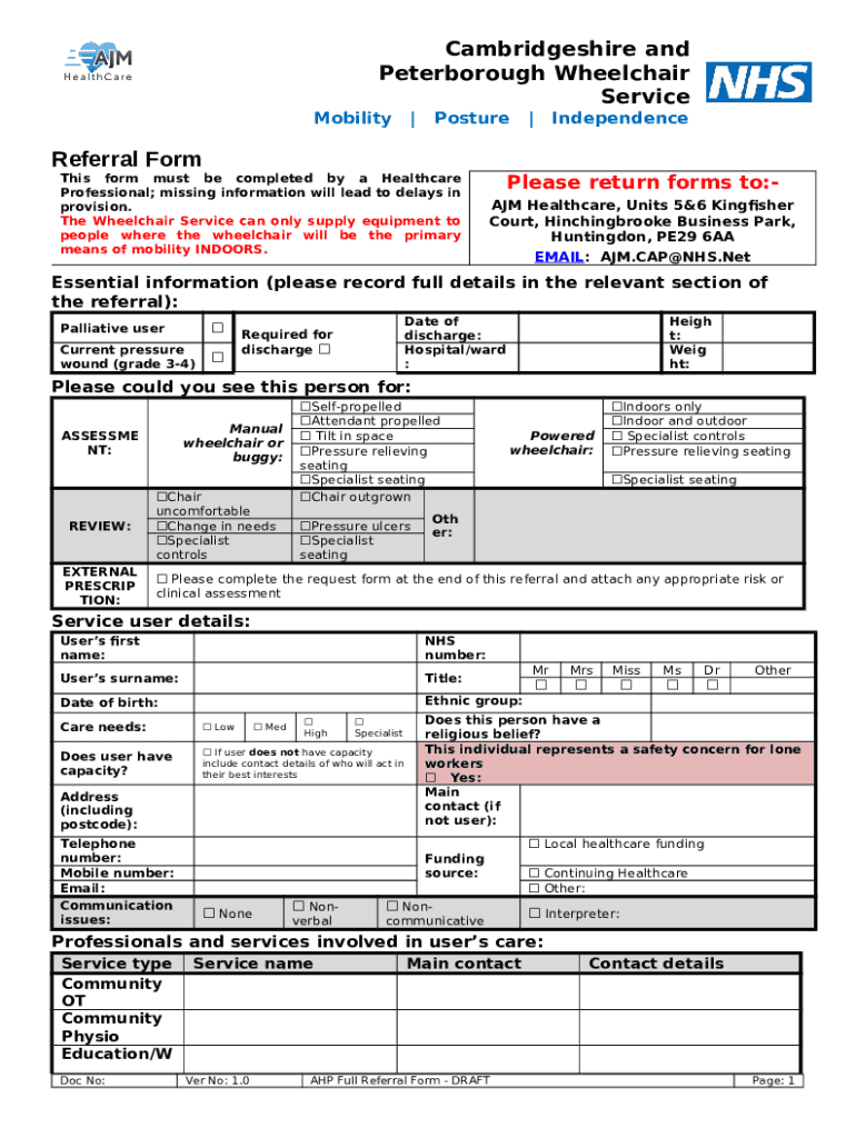 Suffolk Wheelchair Service Referral Doc Template pdfFiller