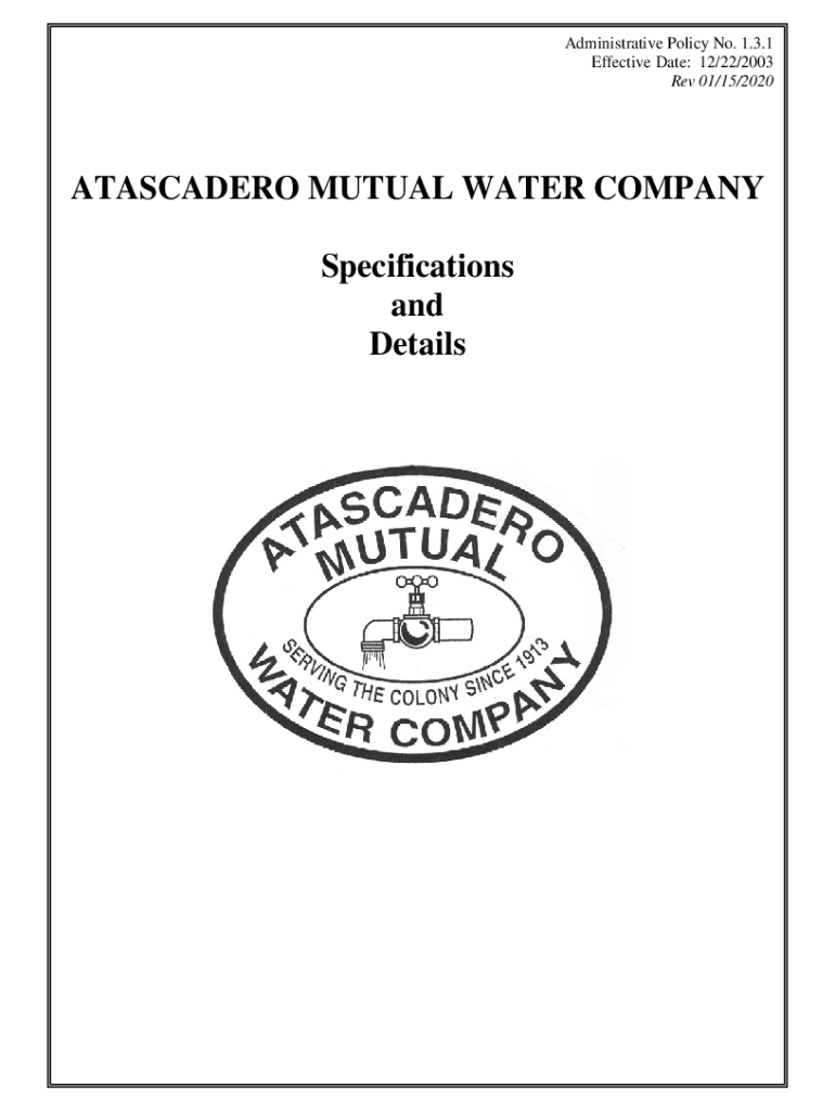 Fillable Online web amwc ATASCADERO MUTUAL WATER COMPANY Specifications