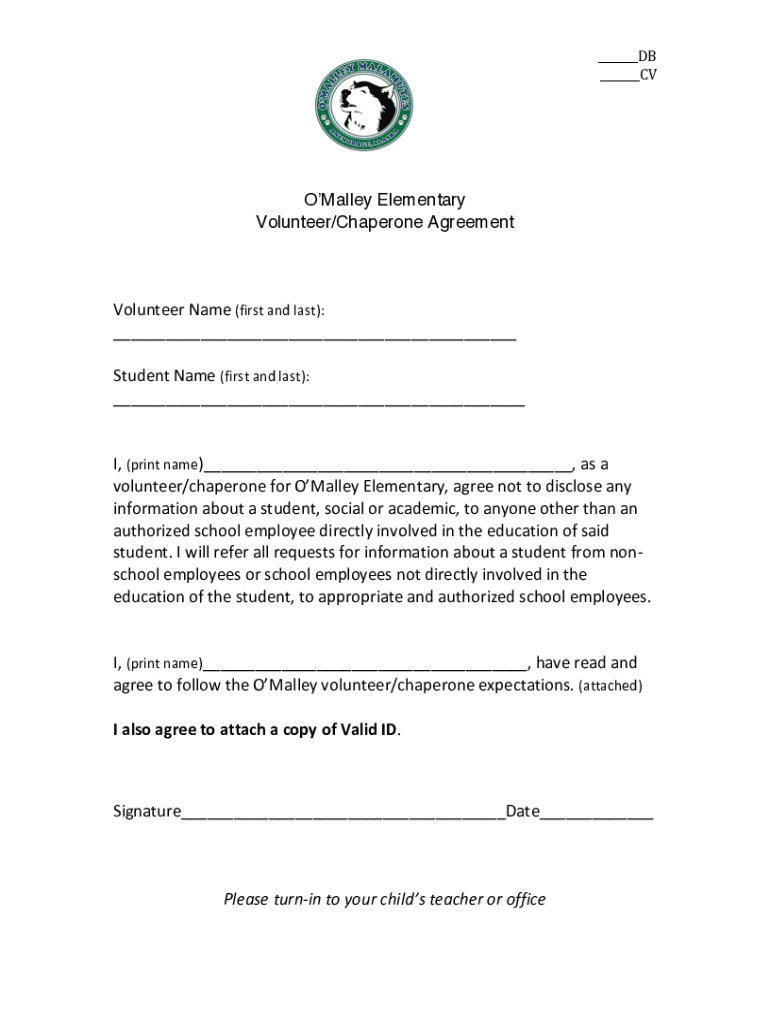 Fillable Online Chaperone/Volunteer Agreement Johnson Elementary School