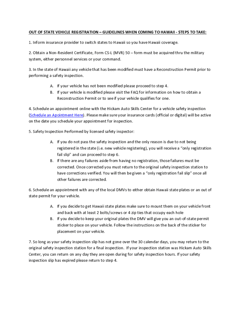 Fillable Online OUT OF STATE VEHICLE REGISTRATION Great Life Hawaii