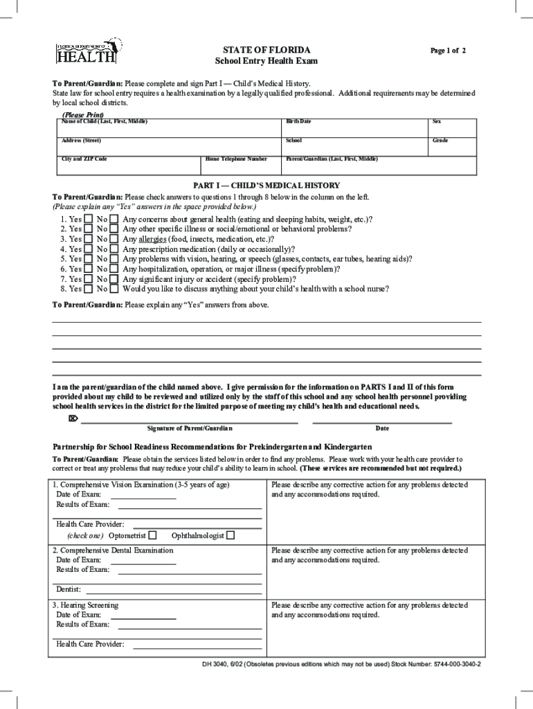School Entry Health Exam Form Fill Online, Printable, Fillable, Blank