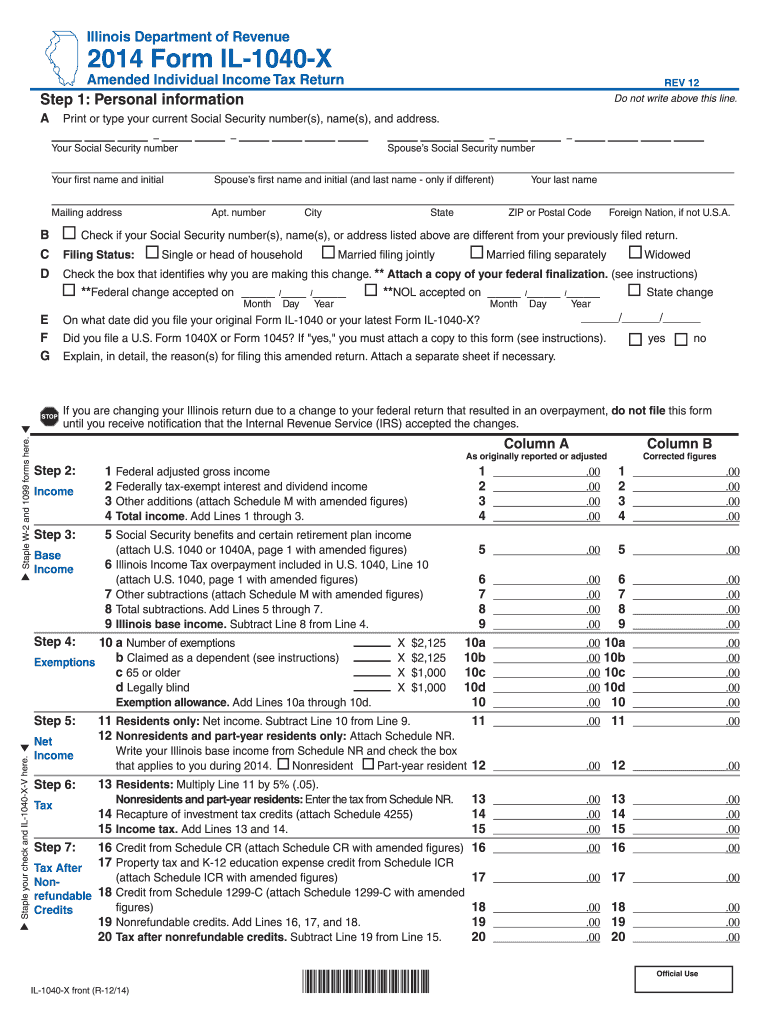 Fillable Online tax illinois il 1040x 2014 form Fax Email Print pdfFiller