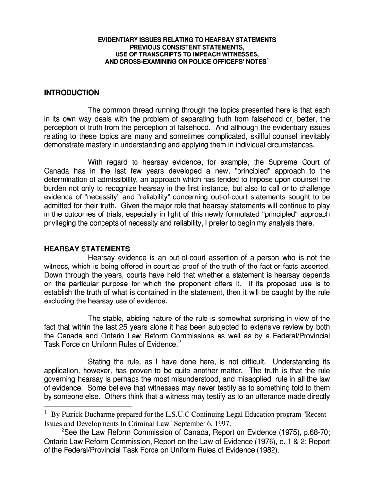 Fillable Online EVIDENTIARY ISSUES RELATING TO HEARSAY STATEMENTS Fax