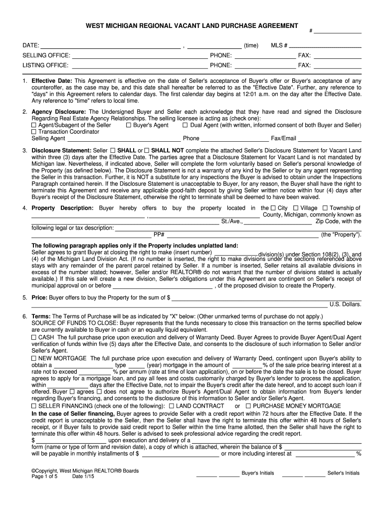 Fillable Online Vacant Land Purchase Agreement Fax Email Print pdfFiller