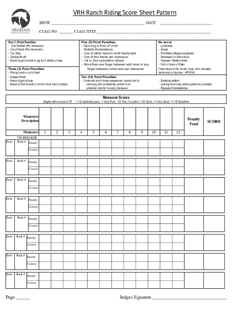 Fillable Online Ranch Riding Score Sheet Pattern 2 Fax Email Print