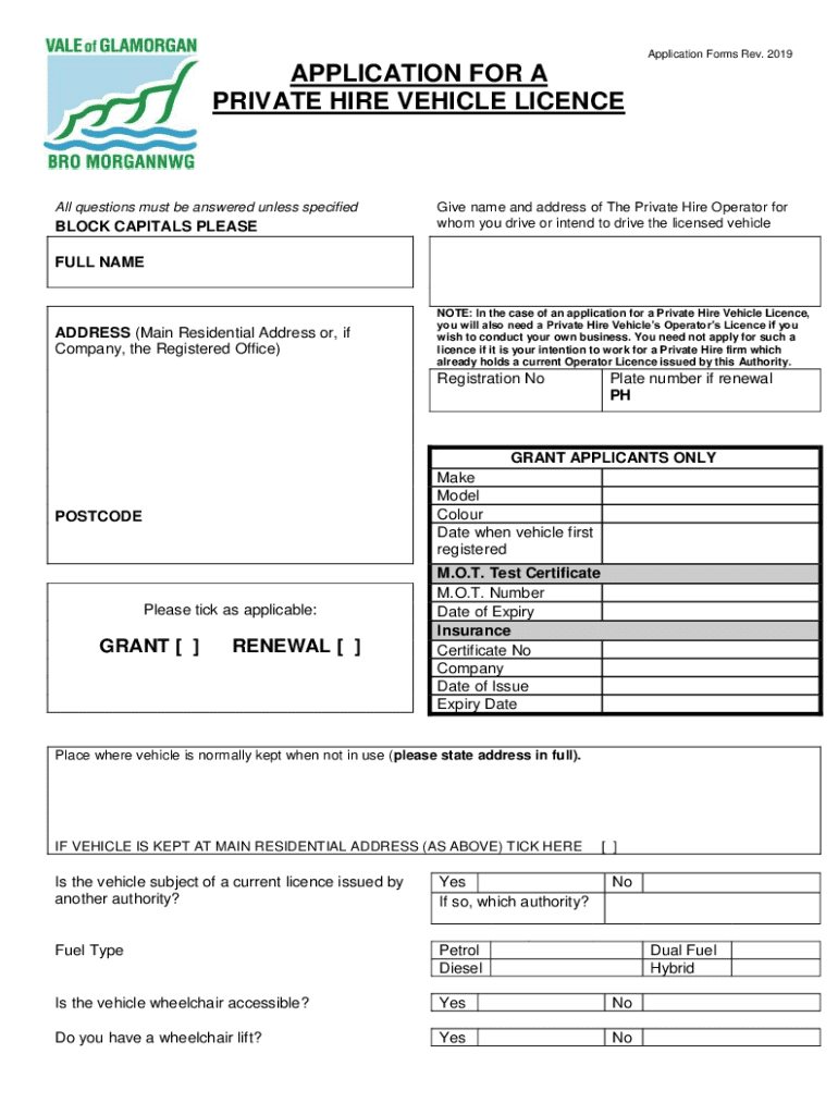 Fillable Online application for a private hire vehicle licence Fax