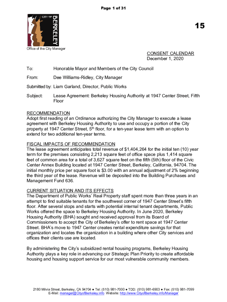 Fillable Online Lease Agreement Berkeley Housing Authority at 1947