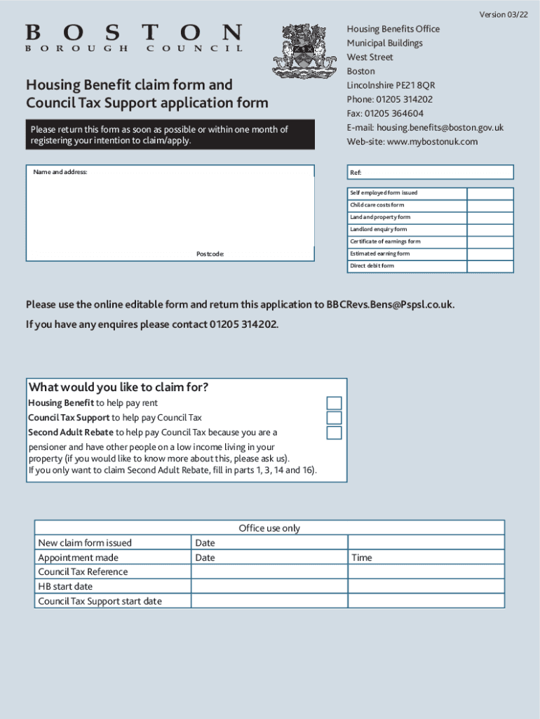 Fillable Online Housing Benefit claim form and Council Tax Support