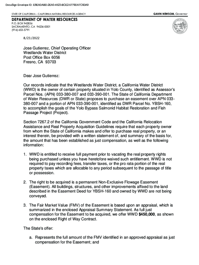 Fillable Online cwc ca 8A Westlands Water District First Offer Package