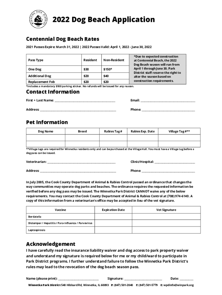 Fillable Online 2022 Season Beach Pass Application Fax Email Print