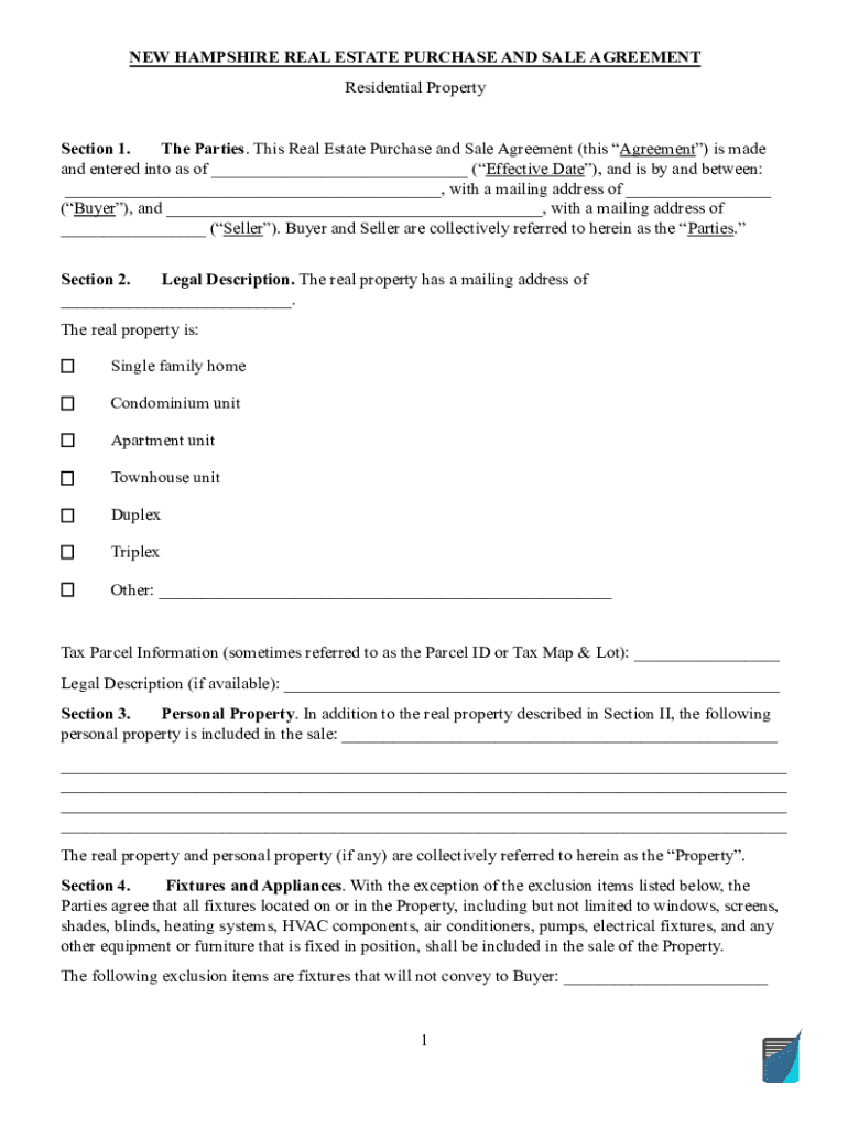 Fillable Online New Hampshire Real estate purchase and sale agreement