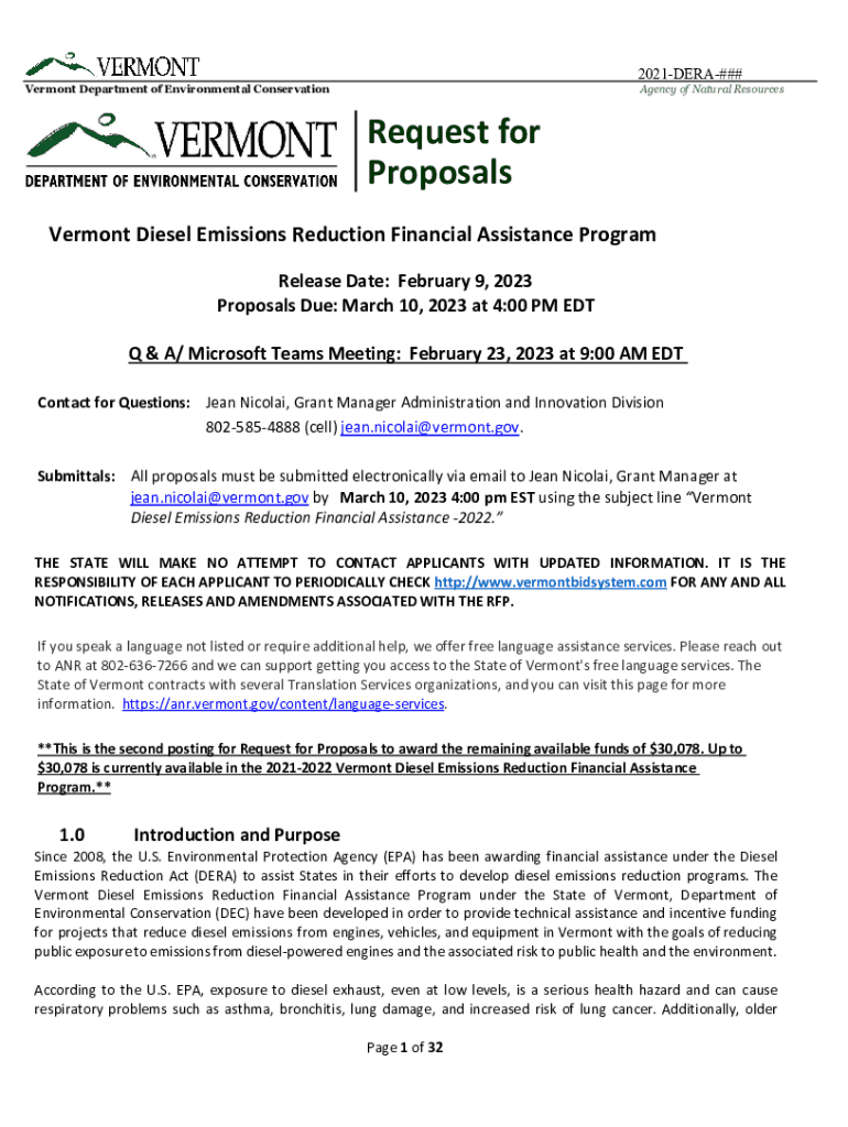 Fillable Online 2021 Diesel Emissions Reduction Act (DERA) State Grants Fax Email Print