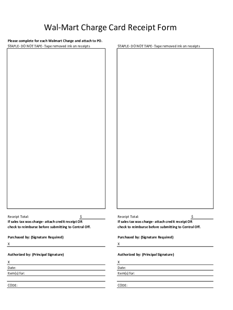 Fillable Online WalMart Charge Card Receipt Form Fax Email Print